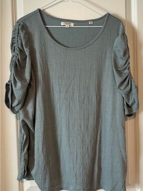 Max Studio Ruched Three-Quarter Sleeve Scoop Neck Tunic - Sage